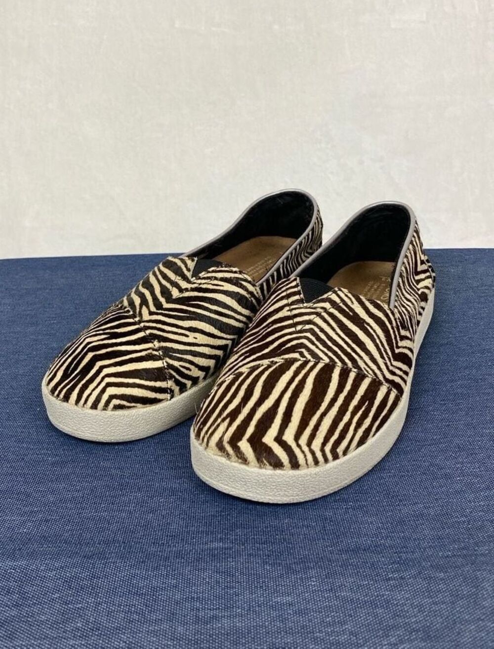 TOMS Women's Zebra Print Calf Hair Cupsole Alpargata Slip-On Shoes Size 8